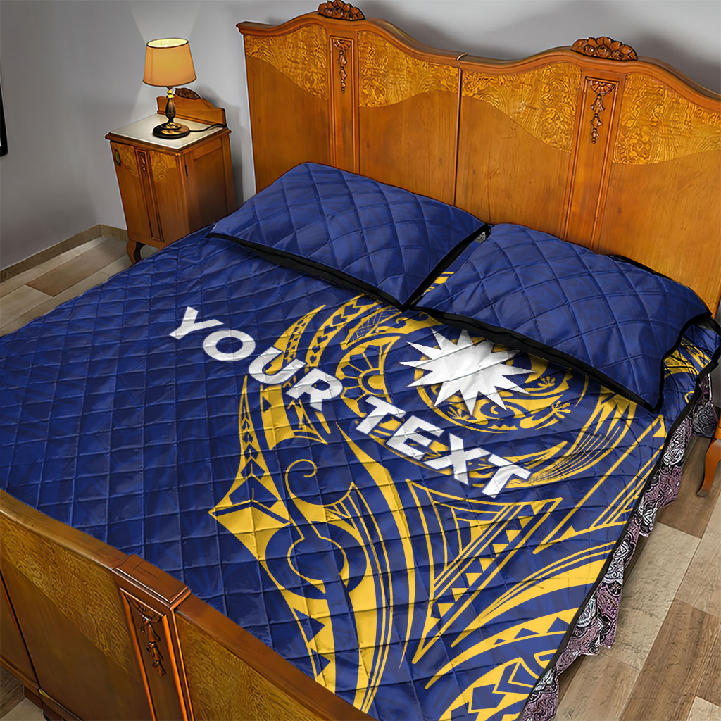 Personalised Nauru Angam Day Quilt Bed Set Gold Navy Tribal Pattern