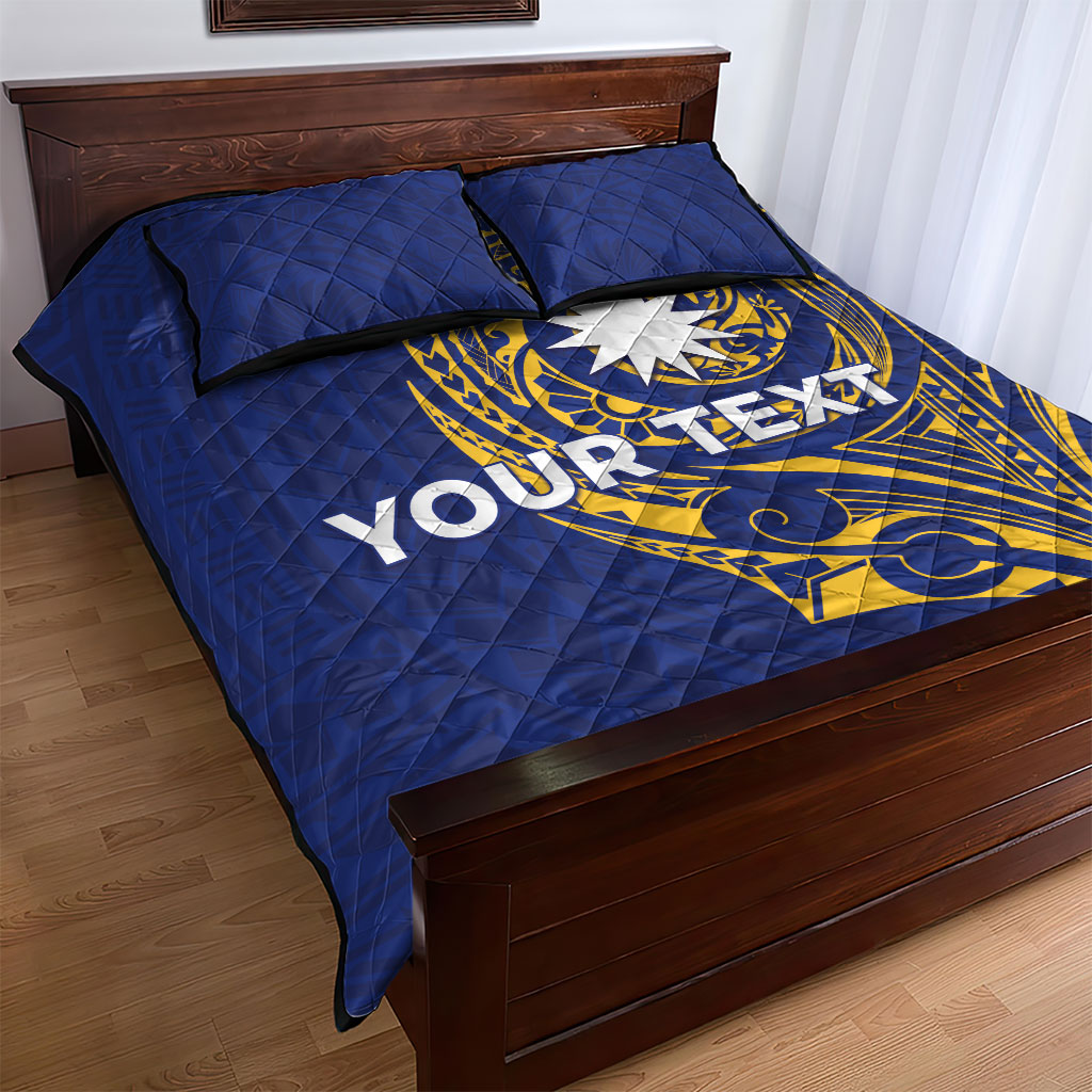 Personalised Nauru Angam Day Quilt Bed Set Gold Navy Tribal Pattern