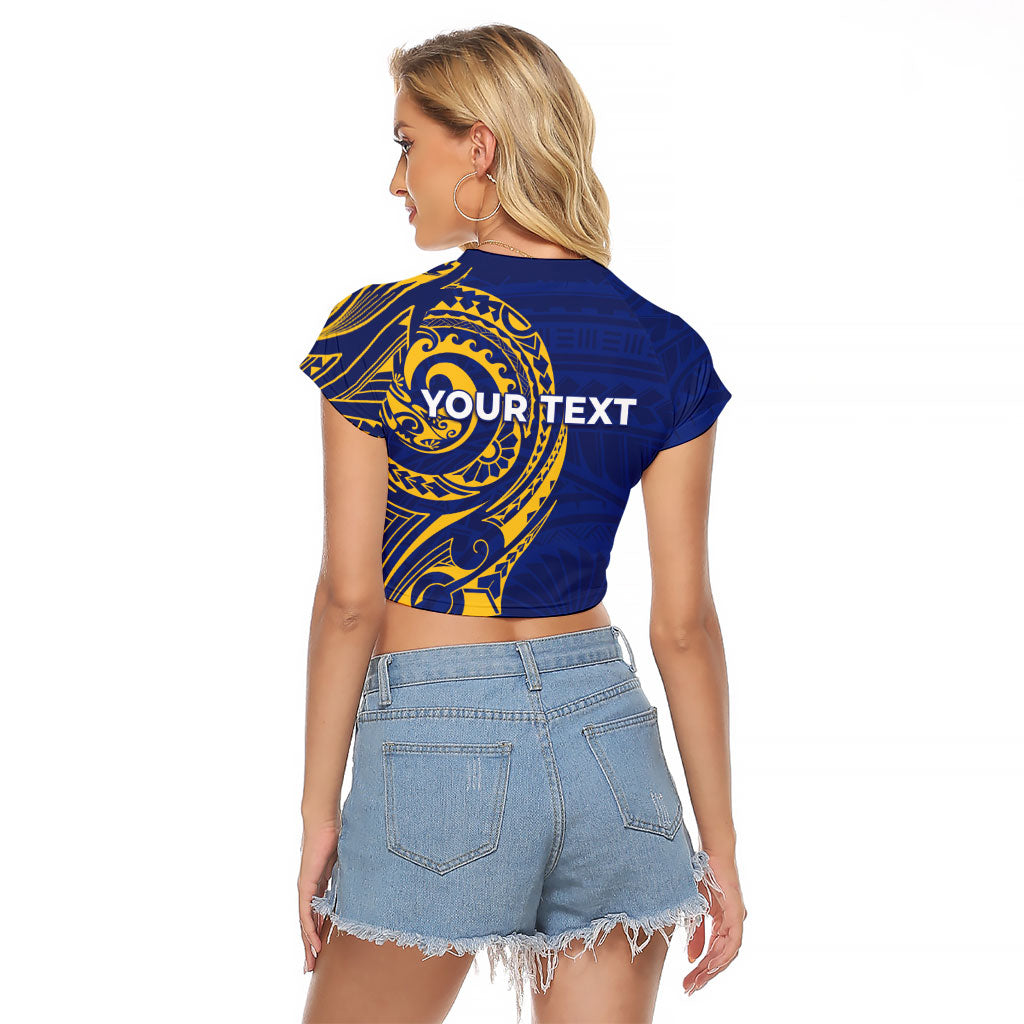 Personalised Nauru Angam Day Raglan Cropped T Shirt Gold Navy Tribal Pattern
