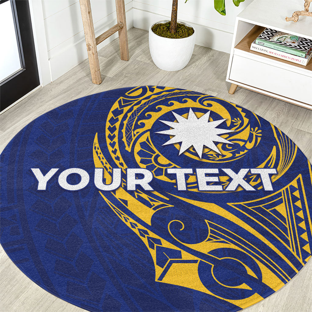 Personalised Nauru Angam Day Round Carpet Gold Navy Tribal Pattern
