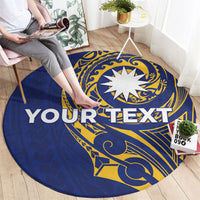 Personalised Nauru Angam Day Round Carpet Gold Navy Tribal Pattern