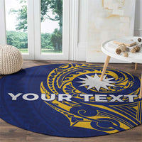 Personalised Nauru Angam Day Round Carpet Gold Navy Tribal Pattern