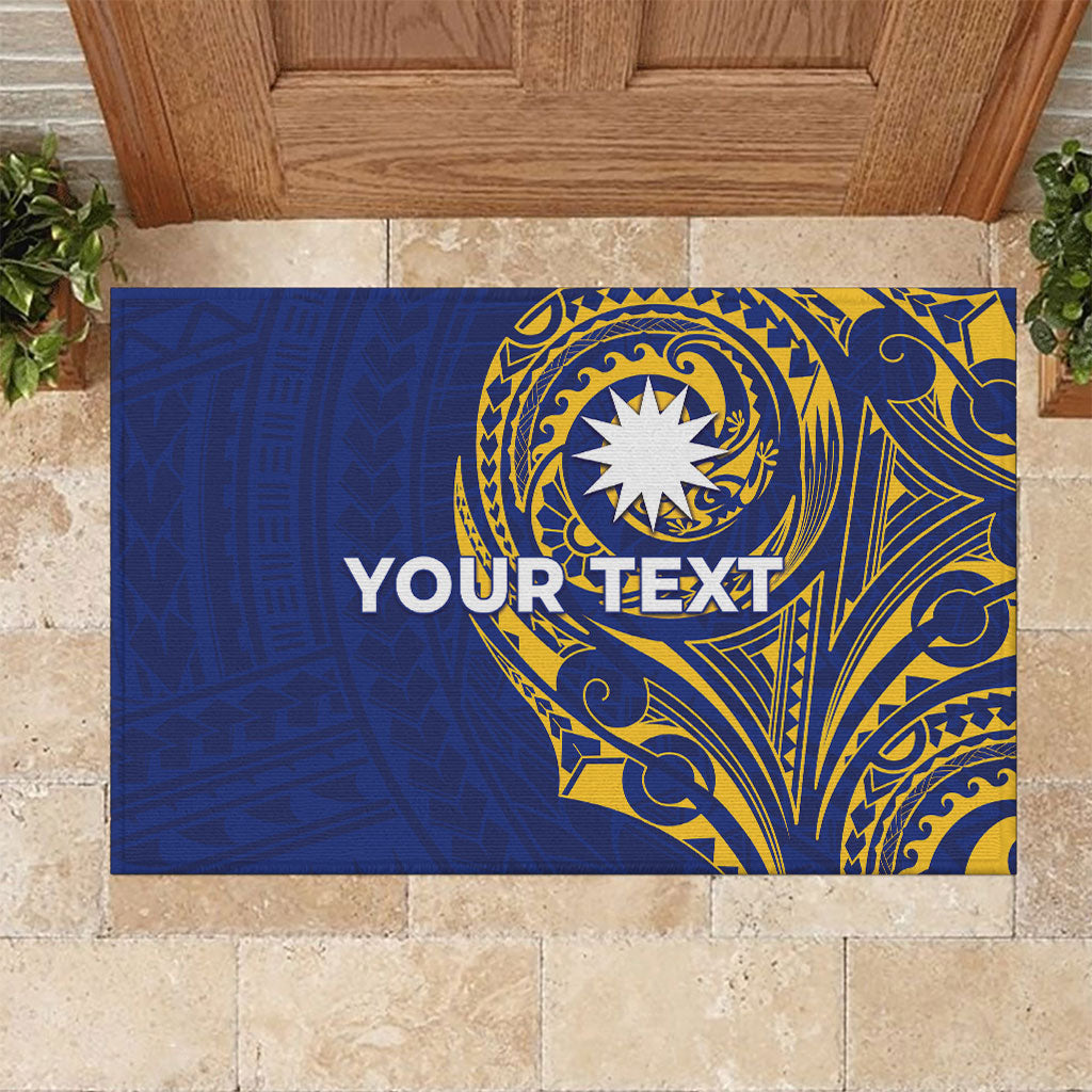 Personalised Nauru Angam Day Rubber Doormat Gold Navy Tribal Pattern