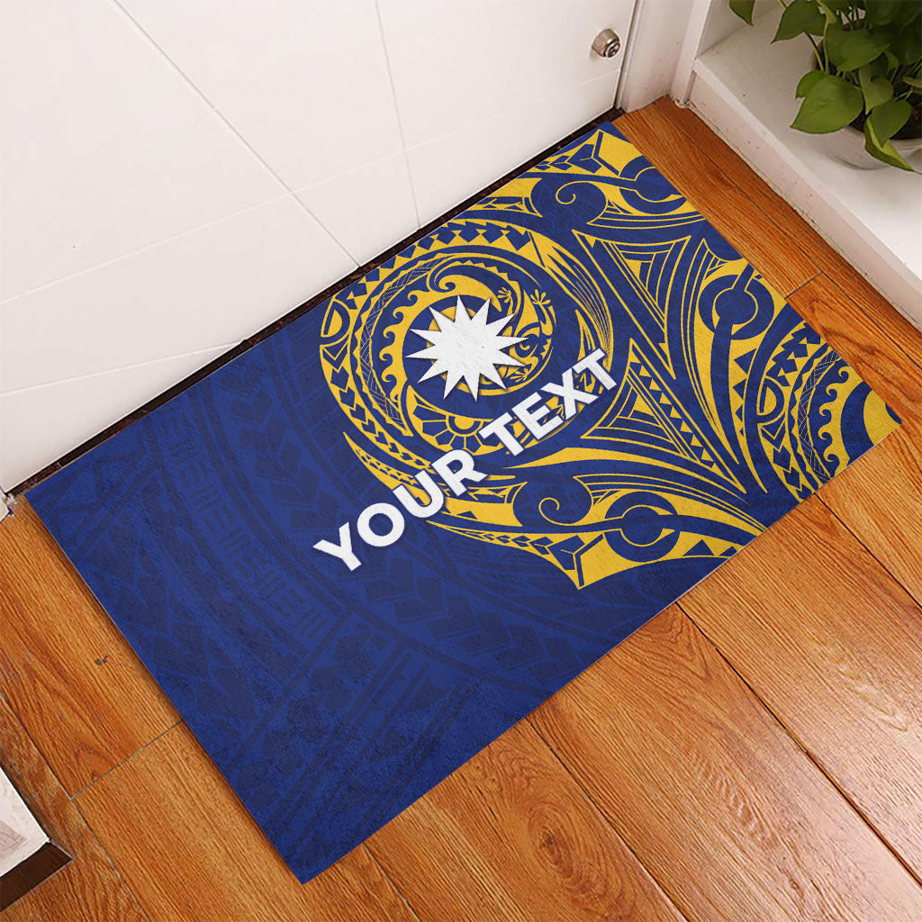 Personalised Nauru Angam Day Rubber Doormat Gold Navy Tribal Pattern