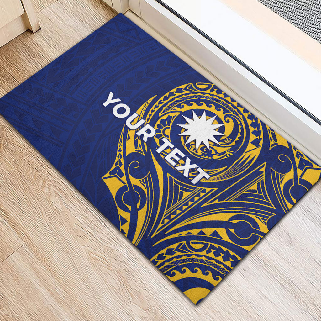 Personalised Nauru Angam Day Rubber Doormat Gold Navy Tribal Pattern