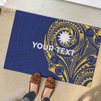 Personalised Nauru Angam Day Rubber Doormat Gold Navy Tribal Pattern