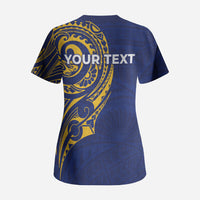 Personalised Nauru Angam Day Scrub Top Gold Navy Tribal Pattern