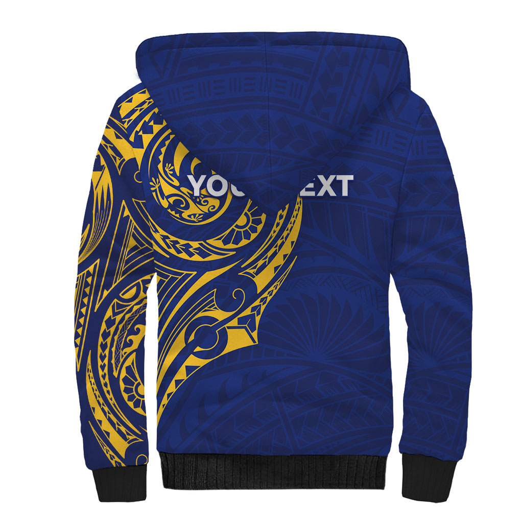 Personalised Nauru Angam Day Sherpa Hoodie Gold Navy Tribal Pattern