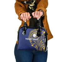 Personalised Nauru Angam Day Shoulder Handbag Gold Navy Tribal Pattern