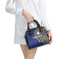 Personalised Nauru Angam Day Shoulder Handbag Gold Navy Tribal Pattern