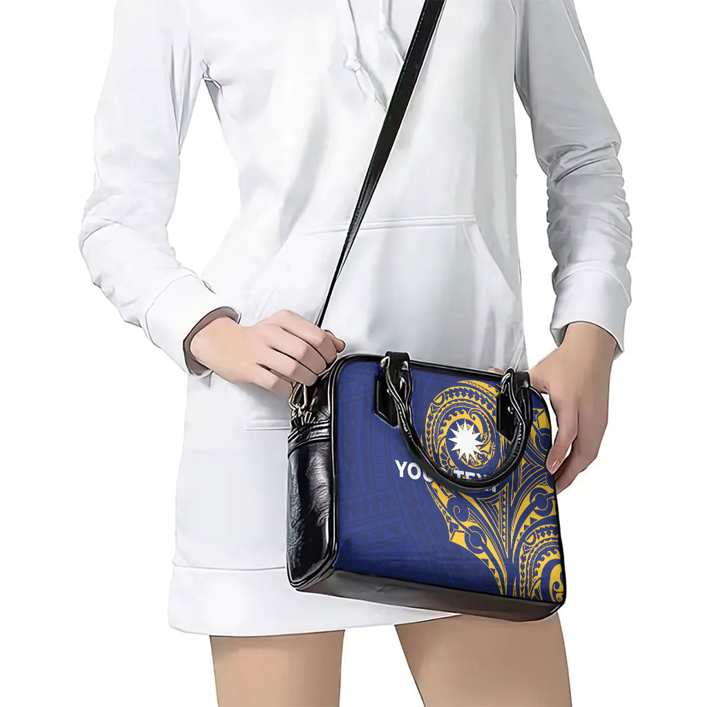 Personalised Nauru Angam Day Shoulder Handbag Gold Navy Tribal Pattern