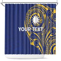 Personalised Nauru Angam Day Shower Curtain Gold Navy Tribal Pattern