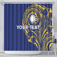 Personalised Nauru Angam Day Shower Curtain Gold Navy Tribal Pattern