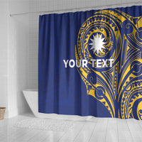 Personalised Nauru Angam Day Shower Curtain Gold Navy Tribal Pattern