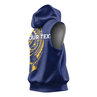 Personalised Nauru Angam Day Sleeveless Hoodie Gold Navy Tribal Pattern