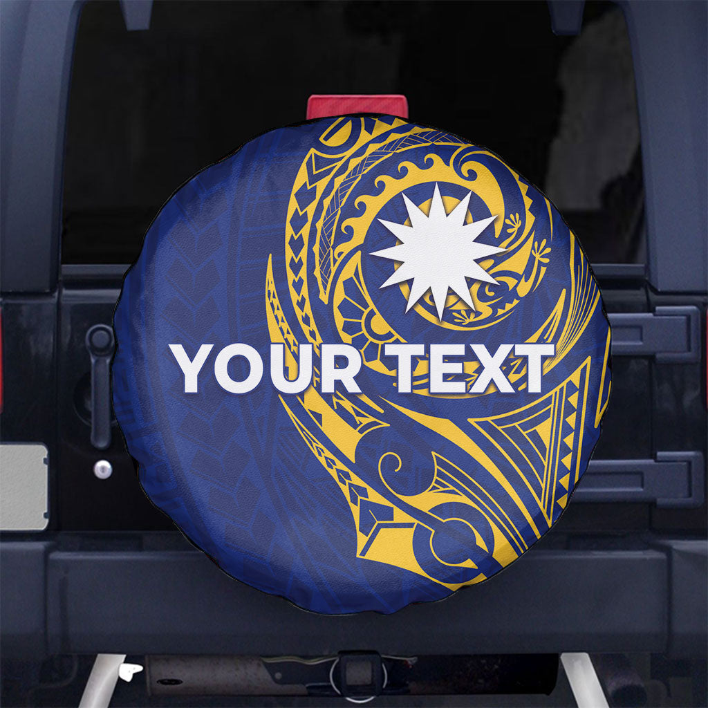 Personalised Nauru Angam Day Spare Tire Cover Gold Navy Tribal Pattern