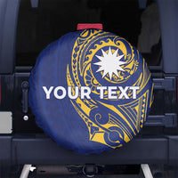 Personalised Nauru Angam Day Spare Tire Cover Gold Navy Tribal Pattern