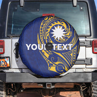Personalised Nauru Angam Day Spare Tire Cover Gold Navy Tribal Pattern