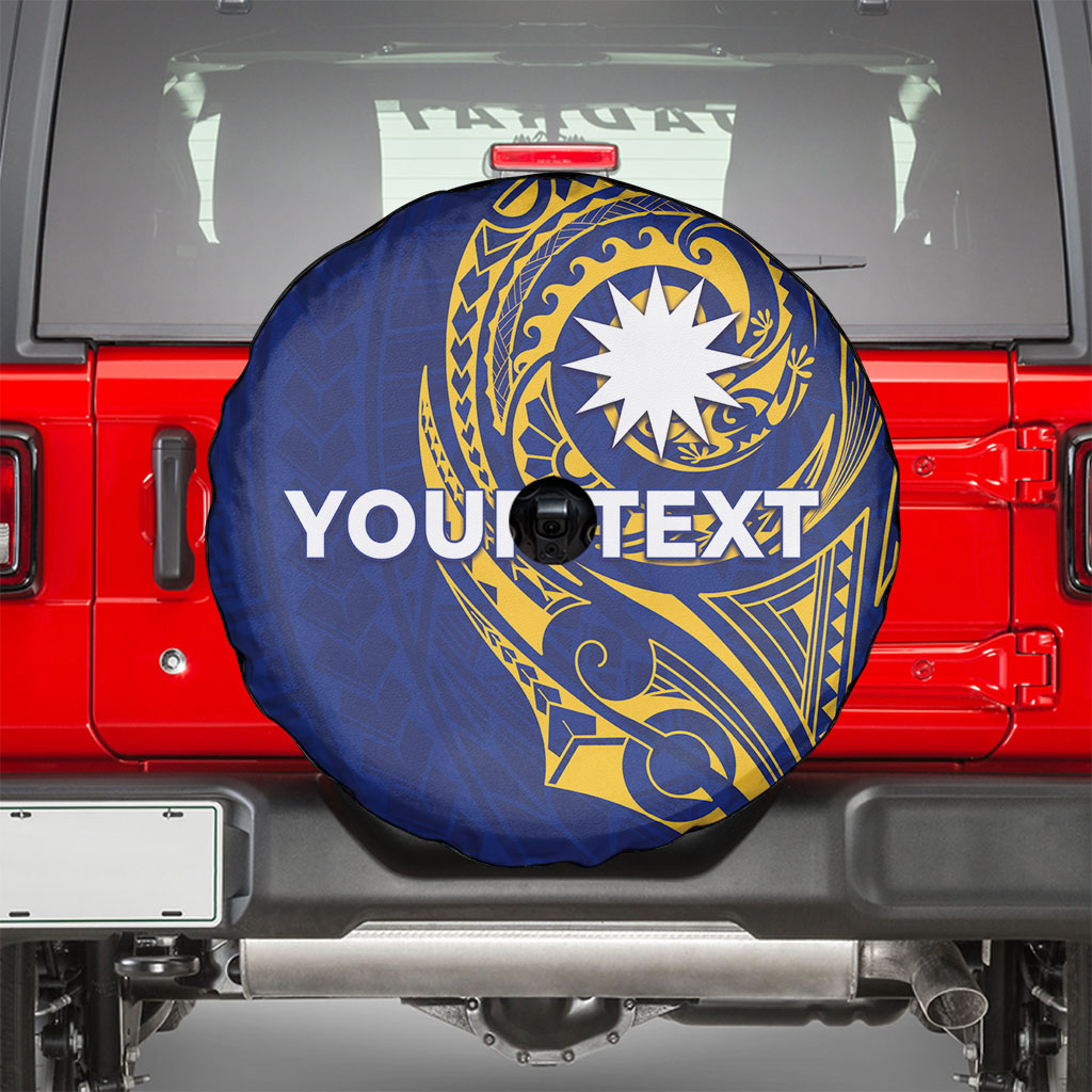 Personalised Nauru Angam Day Spare Tire Cover Gold Navy Tribal Pattern