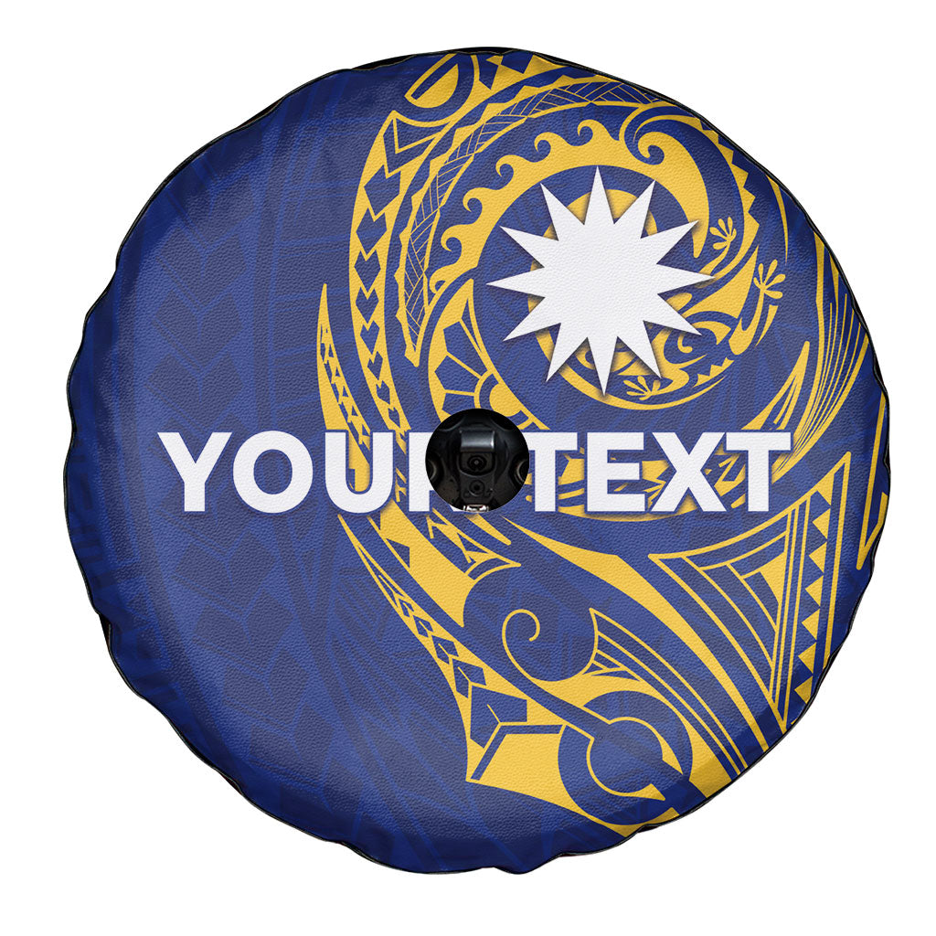 Personalised Nauru Angam Day Spare Tire Cover Gold Navy Tribal Pattern
