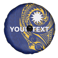Personalised Nauru Angam Day Spare Tire Cover Gold Navy Tribal Pattern