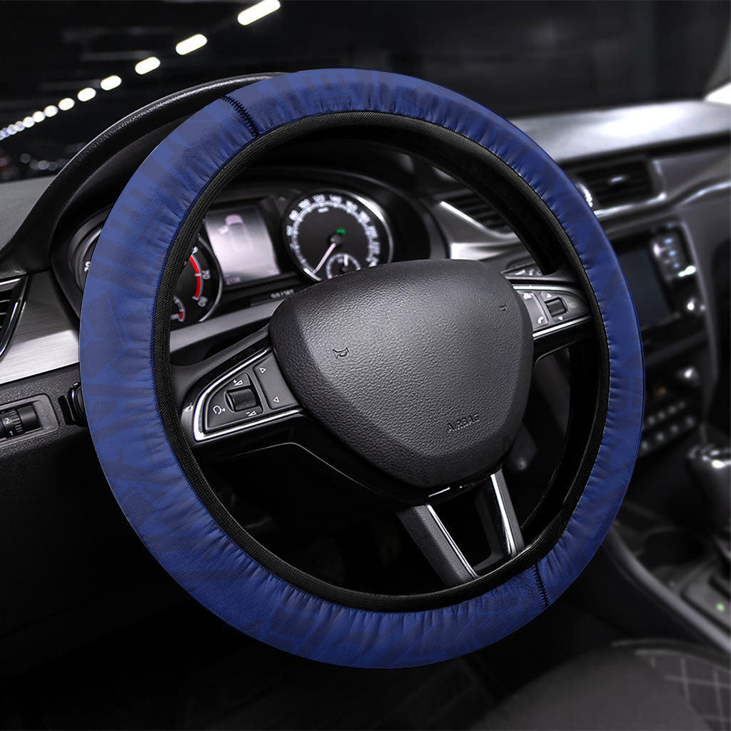 Nauru Angam Day Steering Wheel Cover Gold Navy Tribal Pattern