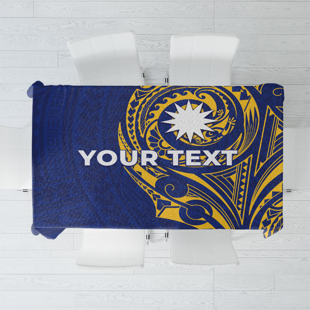 Personalised Nauru Angam Day Tablecloth Gold Navy Tribal Pattern