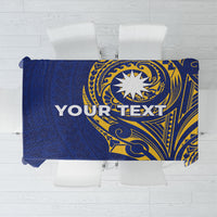 Personalised Nauru Angam Day Tablecloth Gold Navy Tribal Pattern