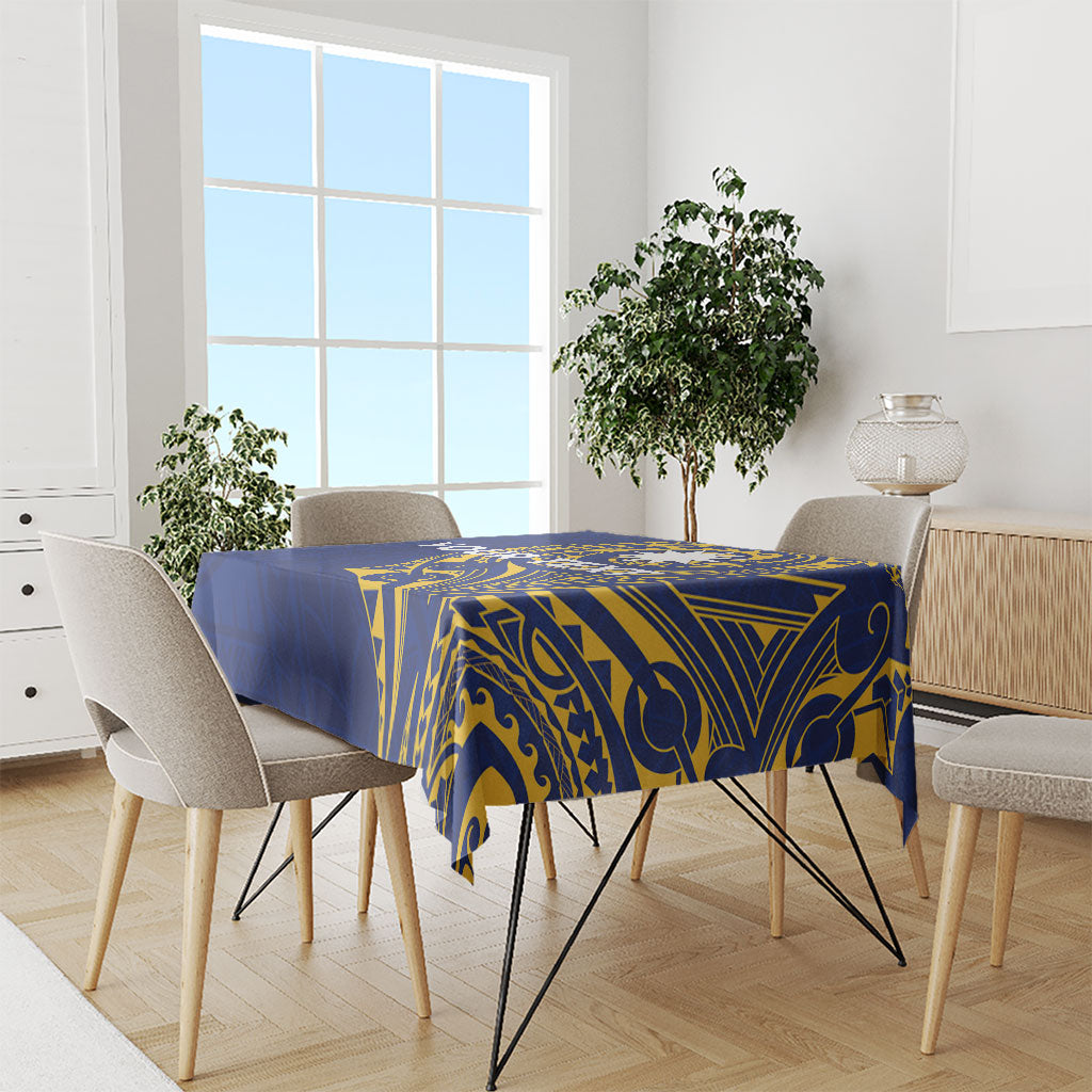 Personalised Nauru Angam Day Tablecloth Gold Navy Tribal Pattern