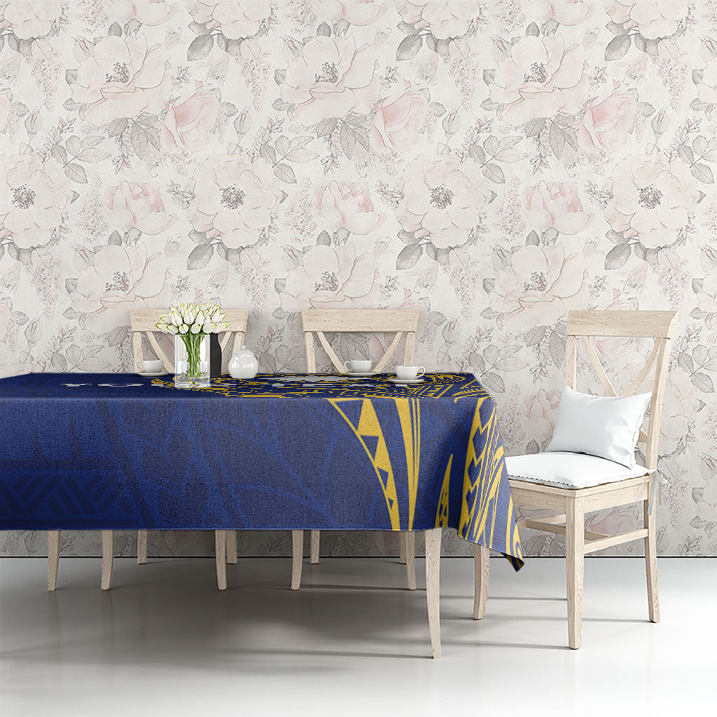 Personalised Nauru Angam Day Tablecloth Gold Navy Tribal Pattern