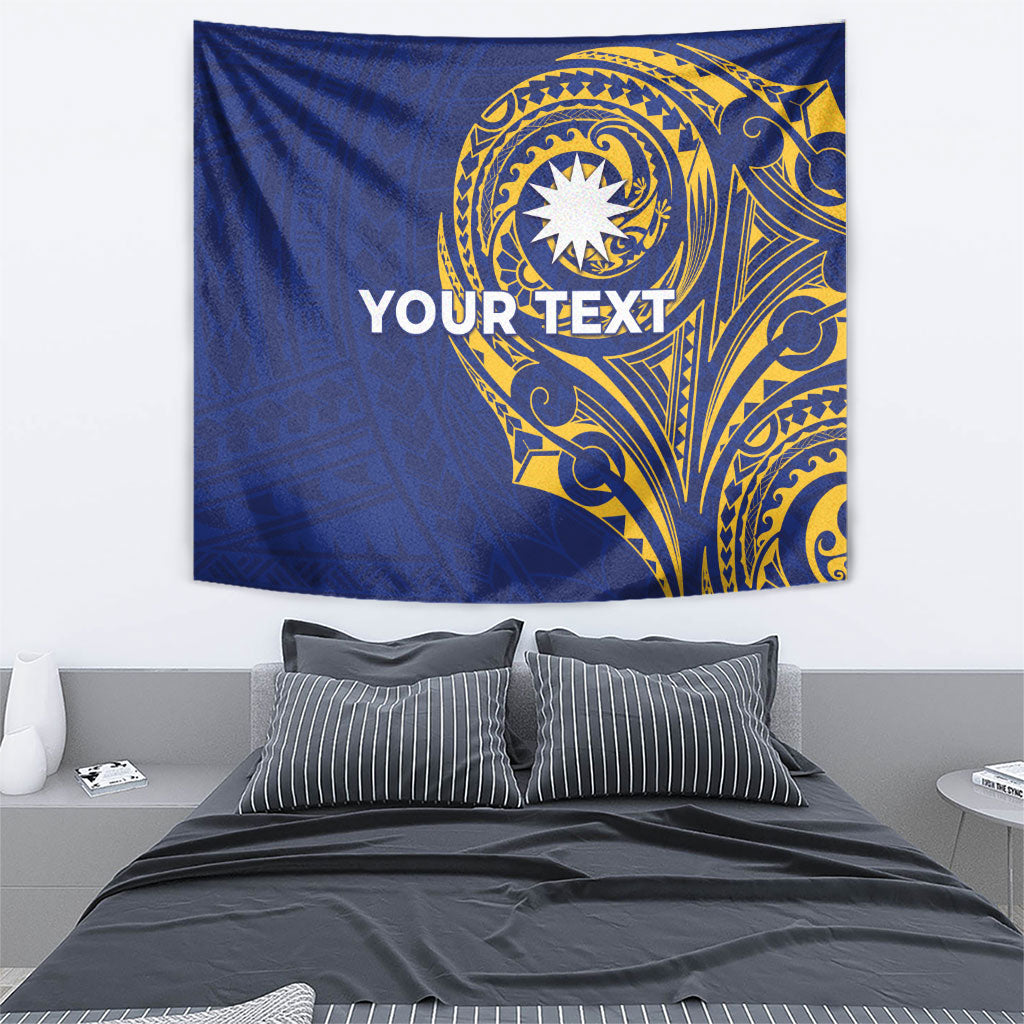 Personalised Nauru Angam Day Tapestry Gold Navy Tribal Pattern