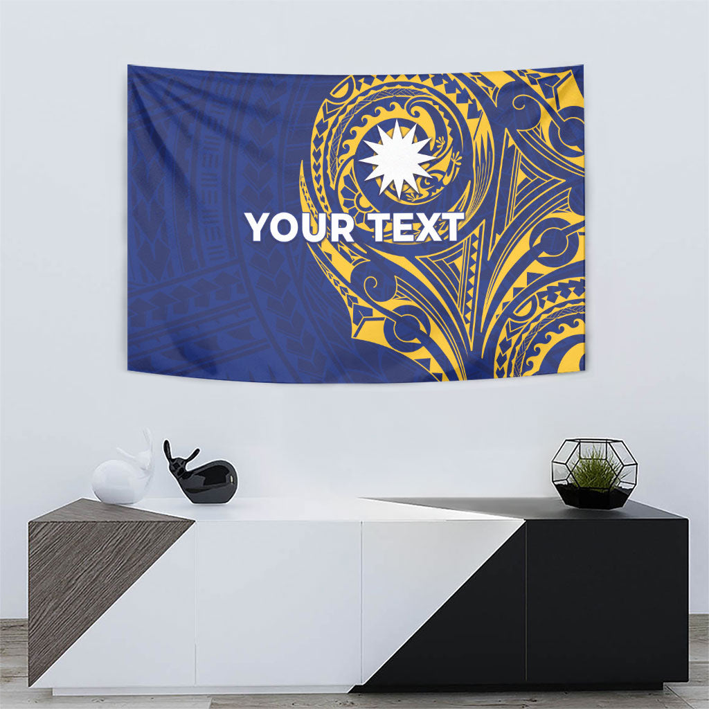 Personalised Nauru Angam Day Tapestry Gold Navy Tribal Pattern