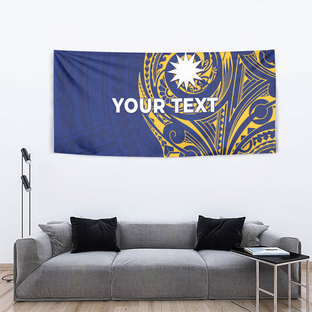 Personalised Nauru Angam Day Tapestry Gold Navy Tribal Pattern