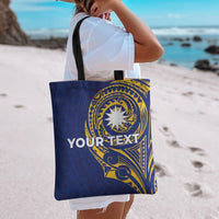 Personalised Nauru Angam Day Tote Bag Gold Navy Tribal Pattern