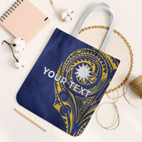 Personalised Nauru Angam Day Tote Bag Gold Navy Tribal Pattern