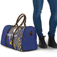 Personalised Nauru Angam Day Travel Bag Gold Navy Tribal Pattern