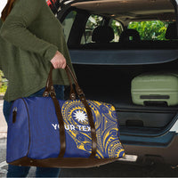 Personalised Nauru Angam Day Travel Bag Gold Navy Tribal Pattern