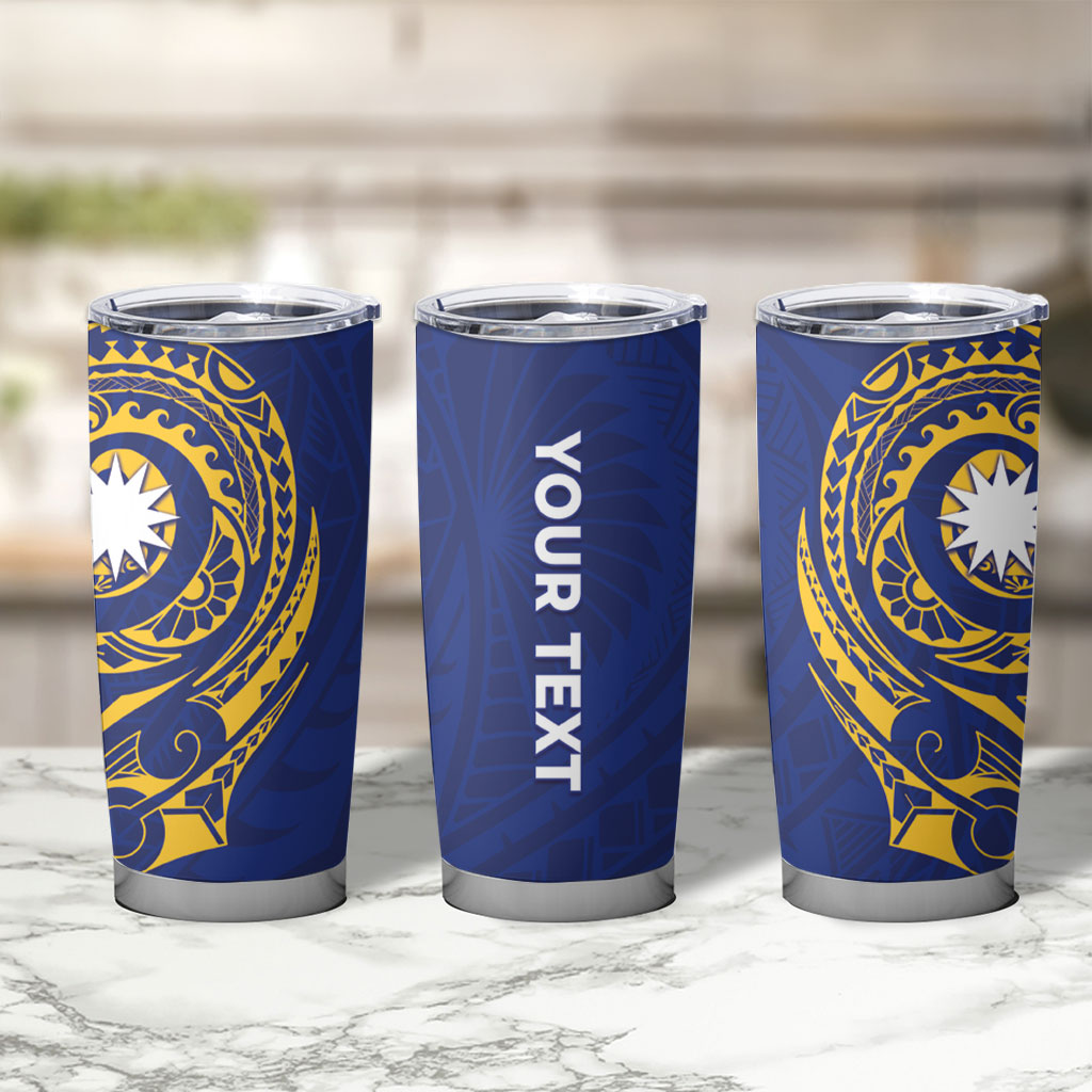Personalised Nauru Angam Day Tumbler Cup Gold Navy Tribal Pattern