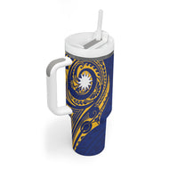 Personalised Nauru Angam Day Tumbler With Handle Gold Navy Tribal Pattern