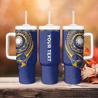 Personalised Nauru Angam Day Tumbler With Handle Gold Navy Tribal Pattern