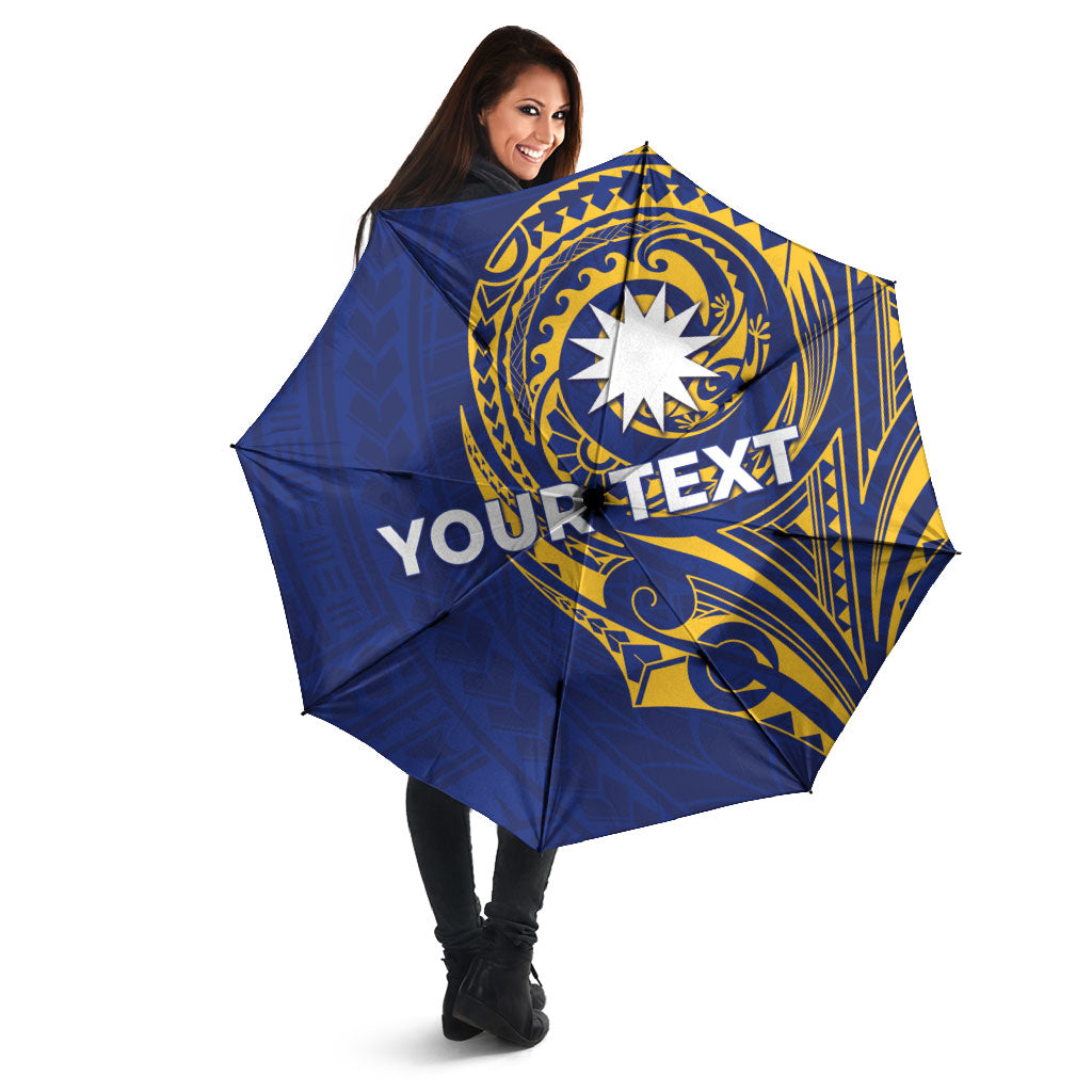 Personalised Nauru Angam Day Umbrella Gold Navy Tribal Pattern