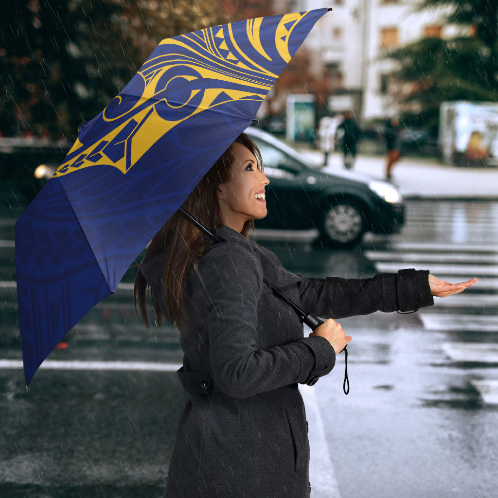 Personalised Nauru Angam Day Umbrella Gold Navy Tribal Pattern