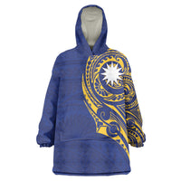 Personalised Nauru Angam Day Wearable Blanket Hoodie Gold Navy Tribal Pattern