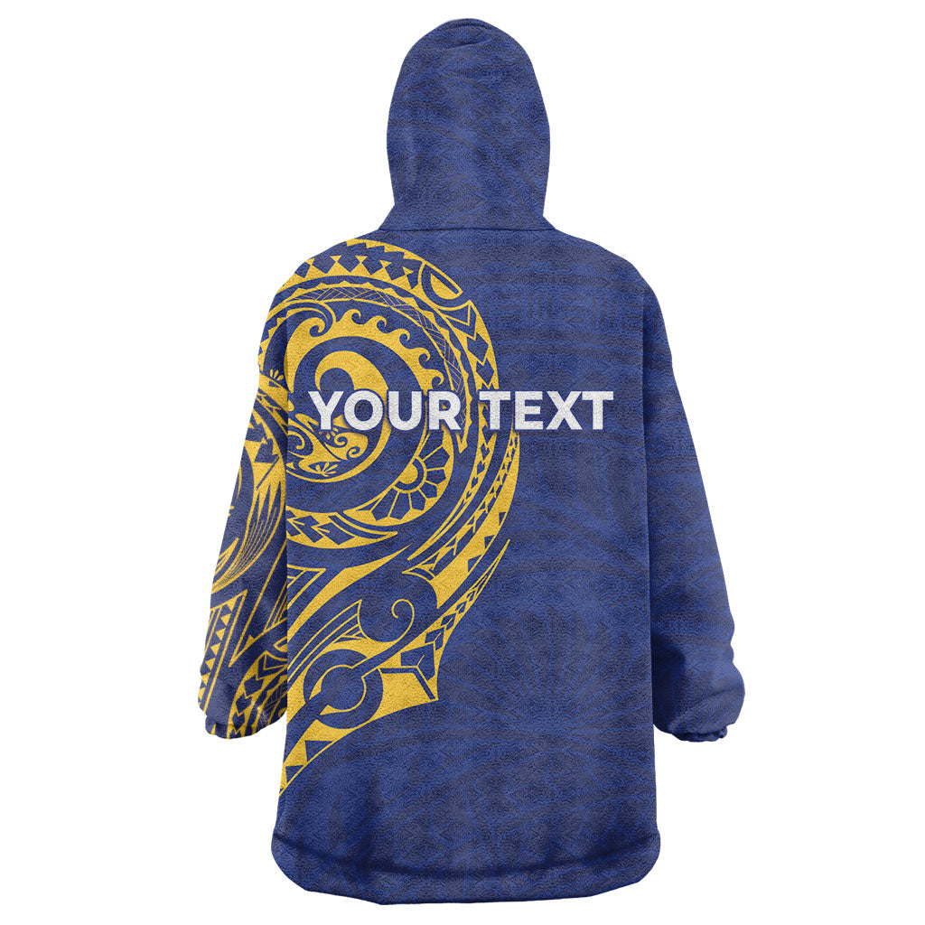 Personalised Nauru Angam Day Wearable Blanket Hoodie Gold Navy Tribal Pattern