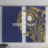 Personalised Nauru Angam Day Window Curtain Gold Navy Tribal Pattern