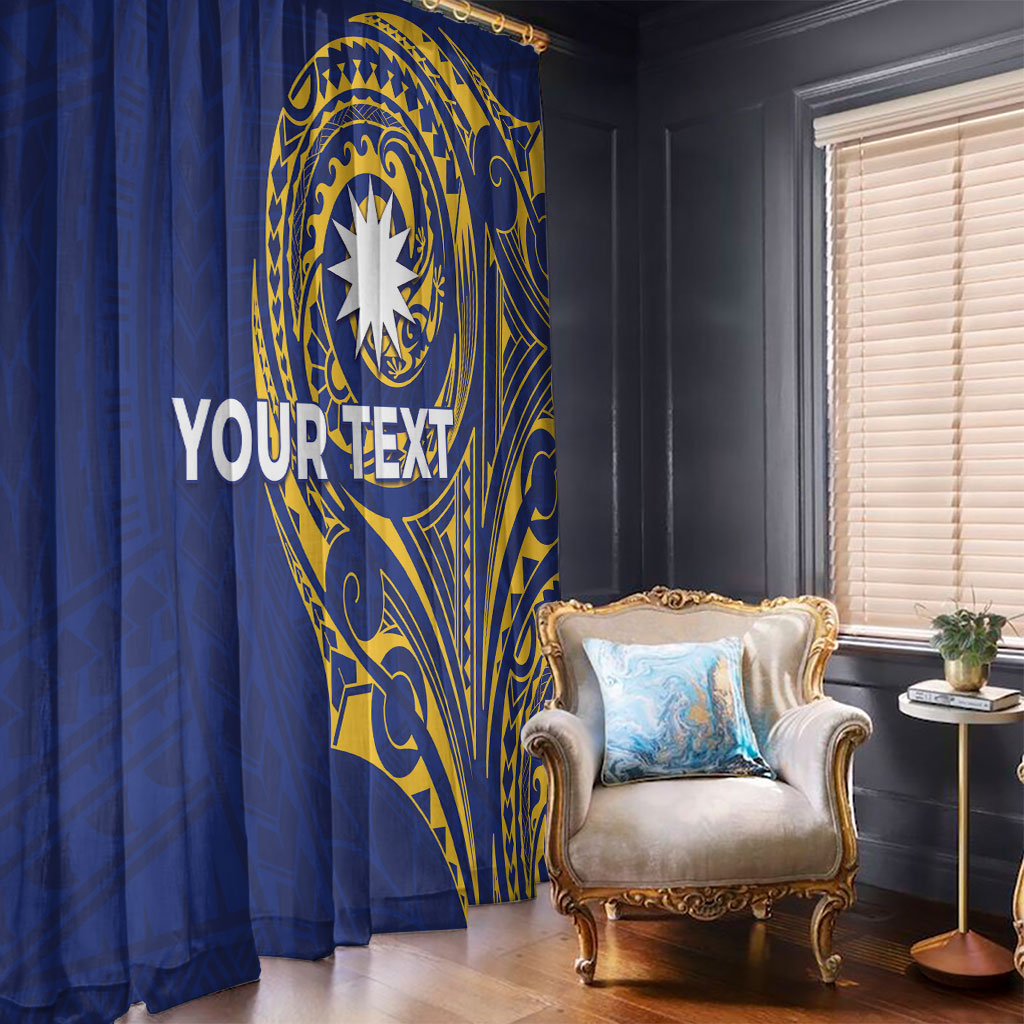 Personalised Nauru Angam Day Window Curtain Gold Navy Tribal Pattern