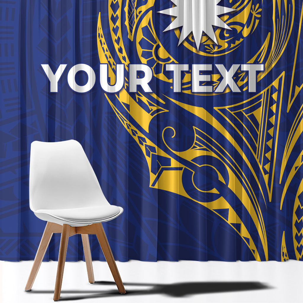 Personalised Nauru Angam Day Window Curtain Gold Navy Tribal Pattern