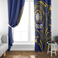 Personalised Nauru Angam Day Window Curtain Gold Navy Tribal Pattern
