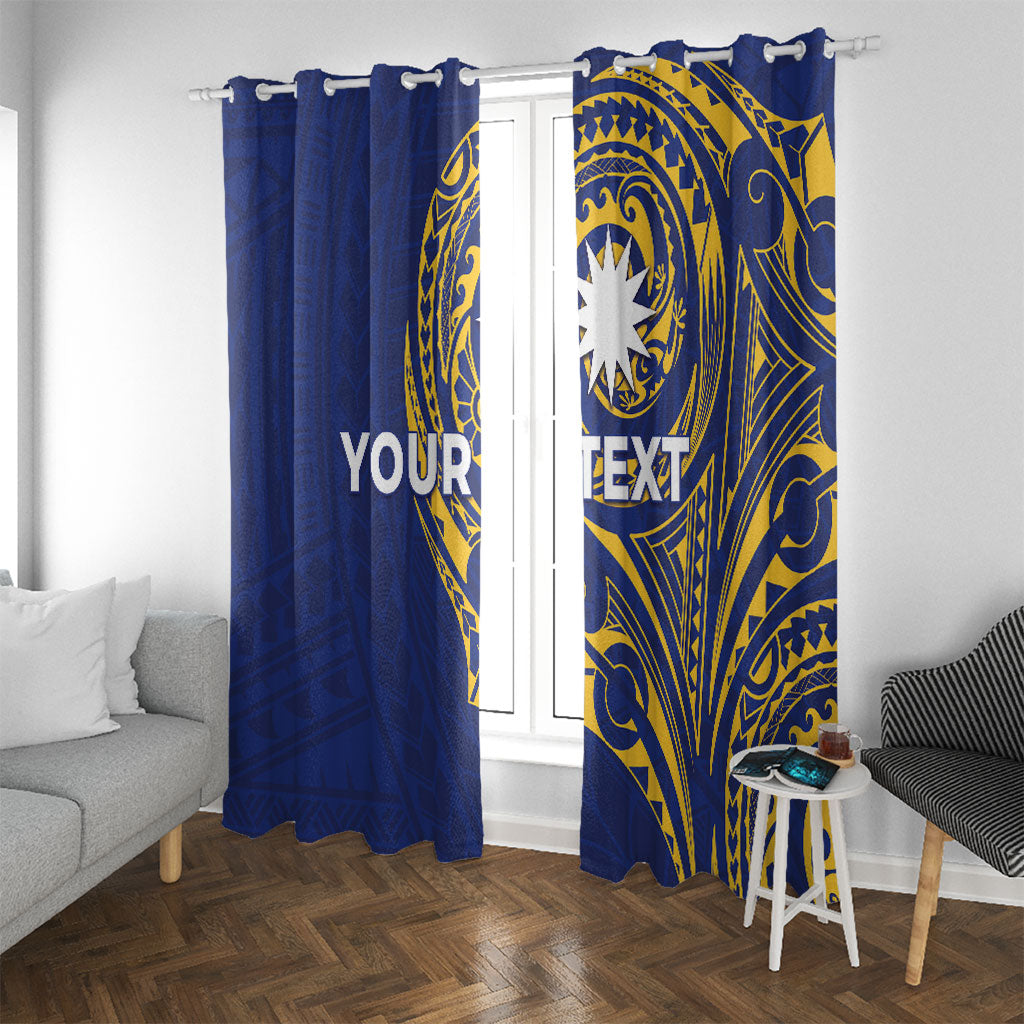 Personalised Nauru Angam Day Window Curtain Gold Navy Tribal Pattern