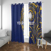 Personalised Nauru Angam Day Window Curtain Gold Navy Tribal Pattern
